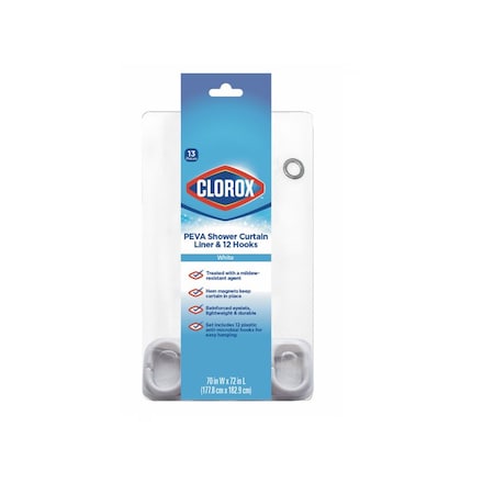 Clorox 70 in. H X 72 in. W White Shower Curtain W/Hooks PEVA MSI008333